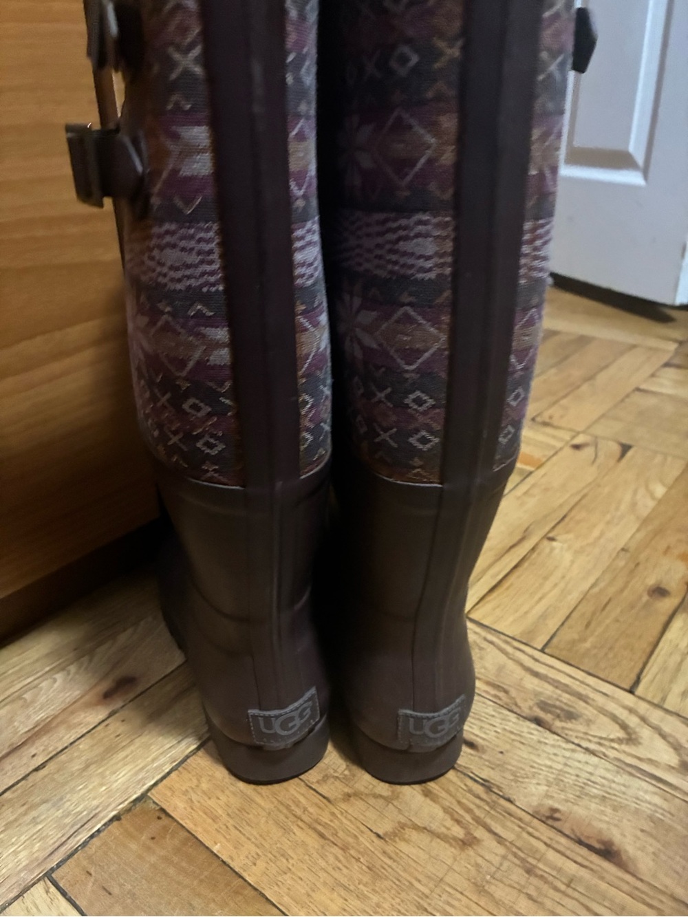 UGG Women's Burgundy Patterned Tall Boots with Fabric Shaft
